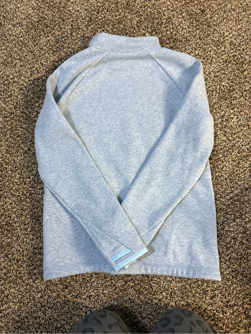 Athleta Heather Gray Quarter-Zip Pullover with Pale Blue Trim